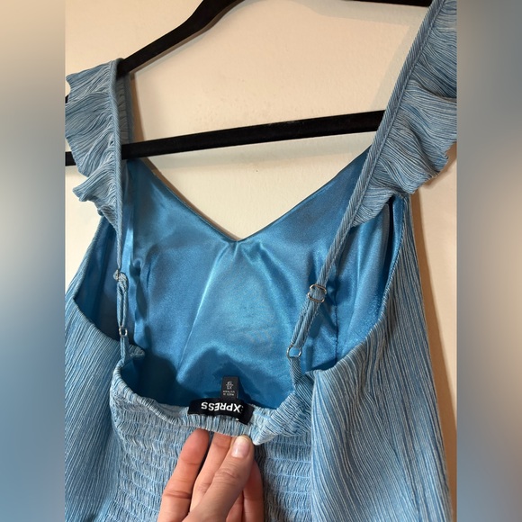 Express Light Blue Ruffled Blouse - Picture 3 of 4